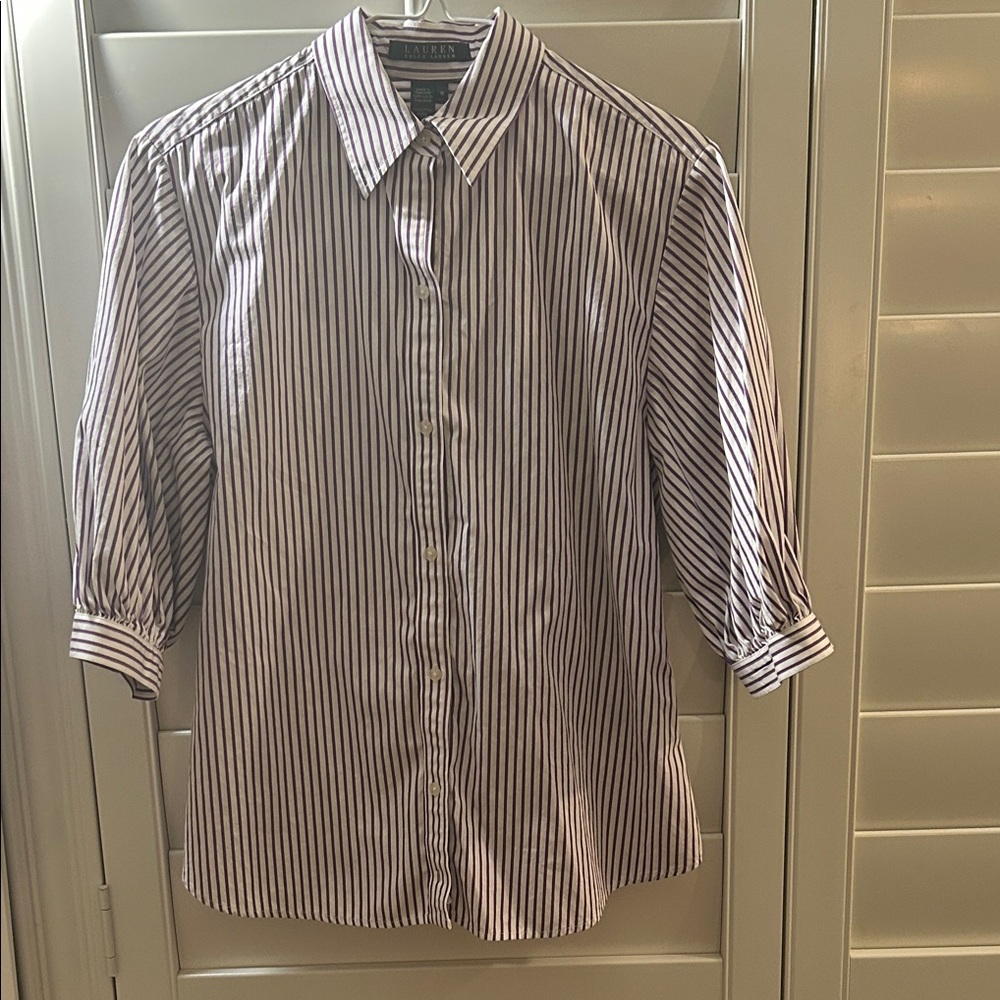 Lauren Ralph Lauren White and Black Striped Button-Up Shirt